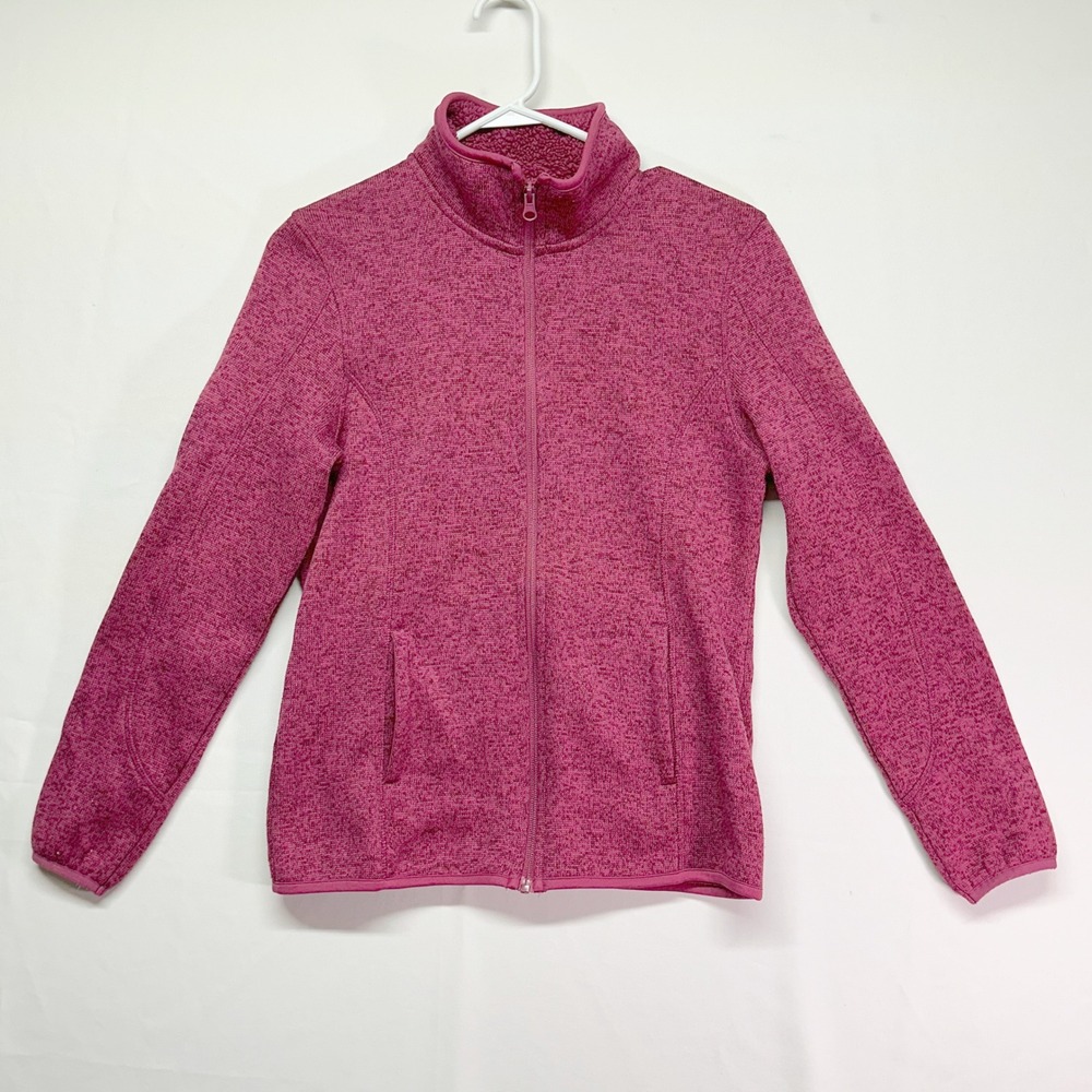 Swiss Tech Cranberry Fleece Long Sleeve Zip Up with Pockets Polyester Women's S